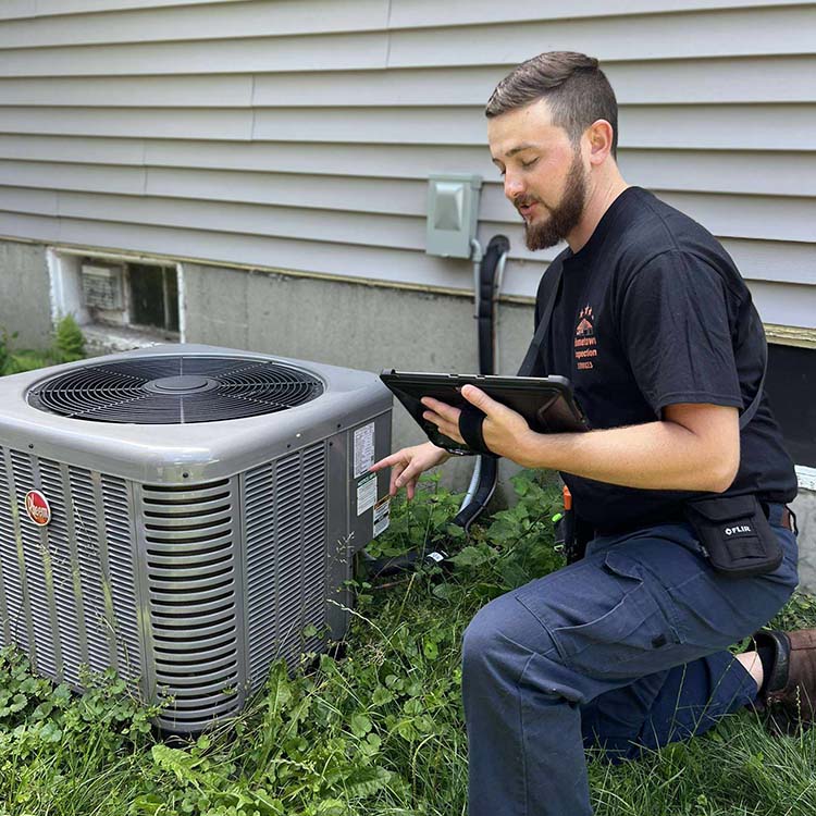 Home Inspector Jake checking an ac uint 